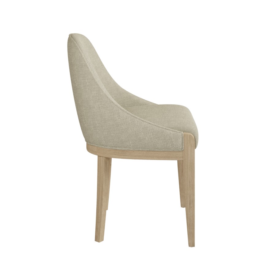 Beige Upholstered Dining Chair with Solid Wood Legs - Madeline