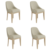 Set of 4 Beige Upholstered Dining Chairs with Solid Wood Legs - Madeline