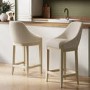 Set of 2 Beige Upholstered Kitchen Stools with Solid Wood Legs - Madeline