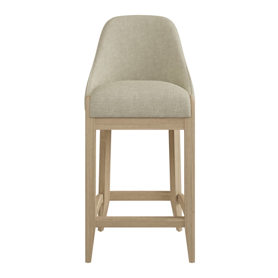 Set of 2 Beige Upholstered Kitchen Stools with Solid Wood Legs - Madeline