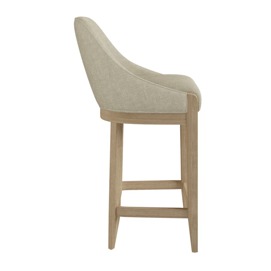 Set of 2 Beige Upholstered Kitchen Stools with Solid Wood Legs - Madeline