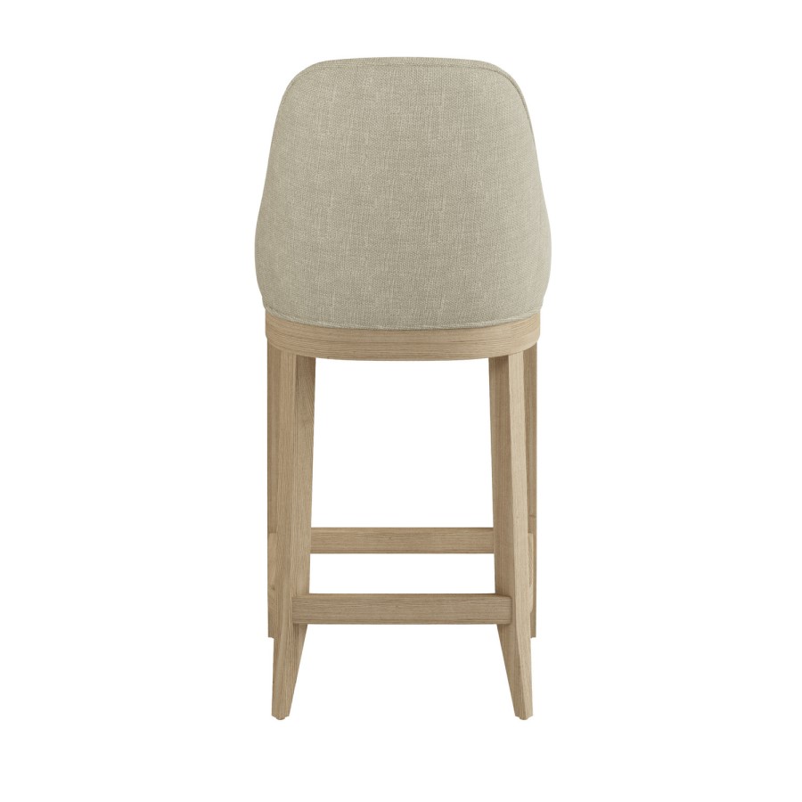 Set of 2 Beige Upholstered Kitchen Stools with Solid Wood Legs - Madeline