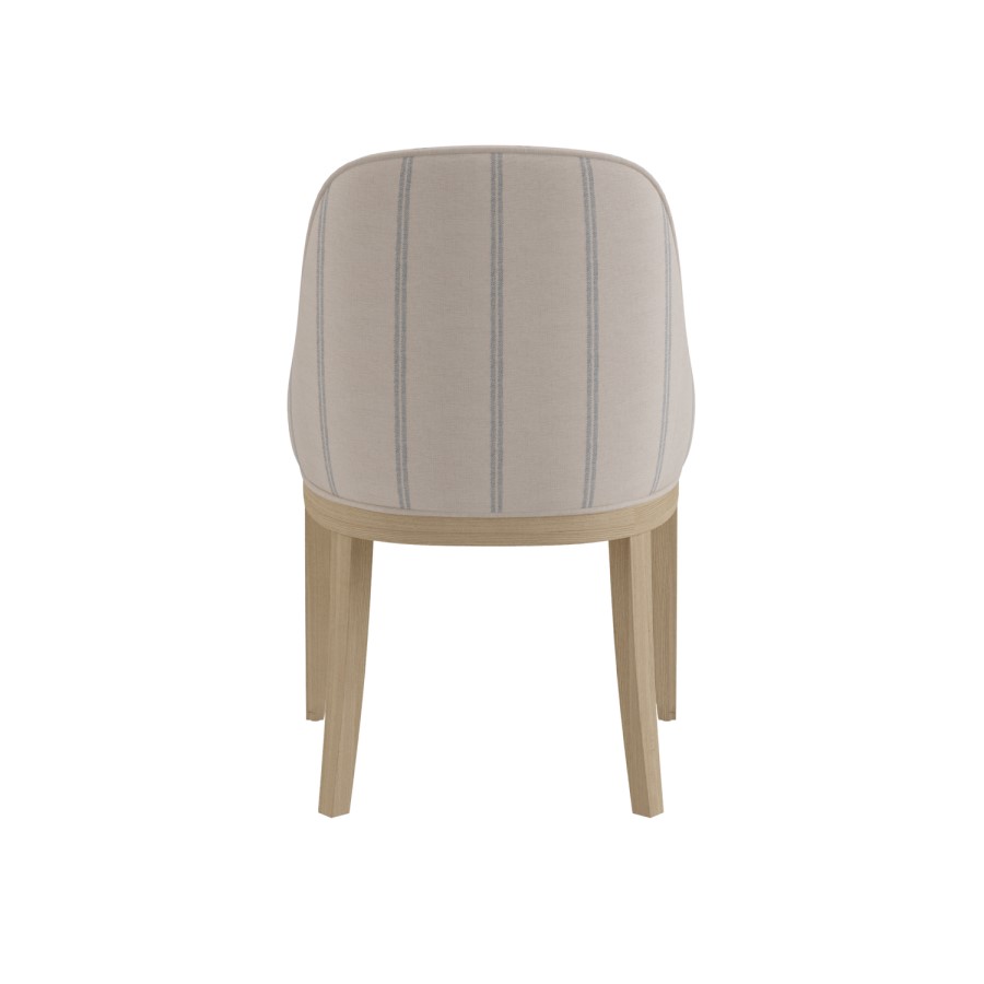 Beige and Blue Striped Upholstered Dining Chair with Solid Wood Legs - Madeline