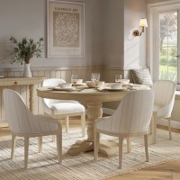 Set of 4 Beige and Blue Striped Upholstered Dining Chairs with Solid Wood Legs - Madeline