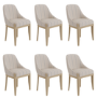 Set of 6 Beige and Blue Striped Upholstered Dining Chairs with Solid Wood Legs - Madeline