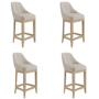 Set of 4 Beige and Blue Striped Upholstered Kitchen Stools with Solid Wood Legs - Madeline