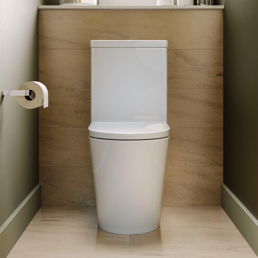Close Coupled Rimless Closed Back Short Projection Toilet with Black Button and Tornado Flush - Newport