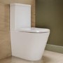 Close Coupled Rimless Closed Back Short Projection Toilet with Brushed Brass Button and Tornado Flush - Newport