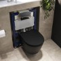 Matt Black Wall Hung Rimless Toilet with Soft Close Seat, Chrome Pneumatic Flush Plate, 820mm Frame & Cistern – Newport