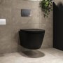 Matt Black Wall Hung Rimless Toilet with Soft Close Seat, Chrome Pneumatic Flush Plate, 820mm Frame & Cistern – Newport