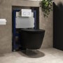 Matt Black Wall Hung Rimless Toilet with Soft Close Seat, White Glass Sensor  Flush Plate, 820mm Frame & Cistern – Newport