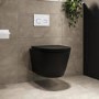 Matt Black Wall Hung Rimless Toilet with Soft Close Seat, White Glass Sensor  Flush Plate, 820mm Frame & Cistern – Newport