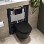 Matt Black Wall Hung Rimless Toilet with Soft Close Seat, Black Glass Sensor Flush Plate, 820mm Frame & Cistern – Newport