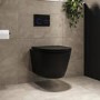 Matt Black Wall Hung Rimless Toilet with Soft Close Seat, Black Glass Sensor Flush Plate, 820mm Frame & Cistern – Newport