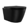 Matt Black Wall Hung Rimless Toilet with Soft Close Seat, Chrome Pneumatic Flush Plate, 820mm Frame & Cistern – Newport