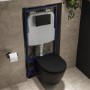 Matt Black Wall Hung Rimless Toilet with Soft Close Seat, Matt Black Mechanical Flush Plate, 1168mm Frame & Cistern – Newport