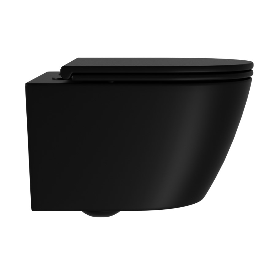 Matt Black Wall Hung Rimless Toilet with Soft Close Seat, Matt Black Mechanical Flush Plate, 1168mm Frame & Cistern – Newport
