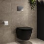 Matt Black Wall Hung Rimless Toilet with Soft Close Seat, Chrome Pneumatic Flush Plate, 1168mm Frame & Cistern – Newport
