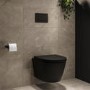 Matt Black Wall Hung Rimless Toilet with Soft Close Seat, Matt Black Pneumatic Flush Plate, 1168mm Frame & Cistern – Newport