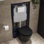 Matt Black Wall Hung Rimless Toilet with Soft Close Seat, White Glass Sensor Flush Plate, 1168mm Frame & Cistern – Newport