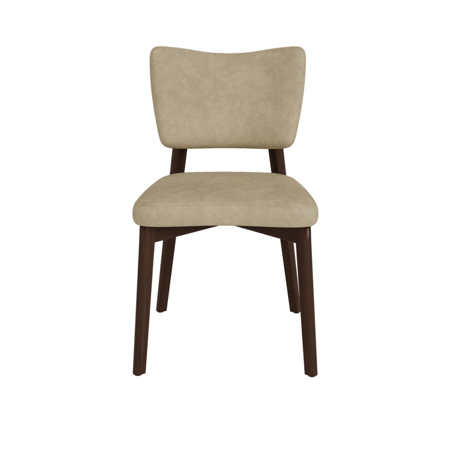 Walnut Dining Table Set with 4 Beige Faux Leather Curved Back Dining Chairs - Seats 4 - Rivo