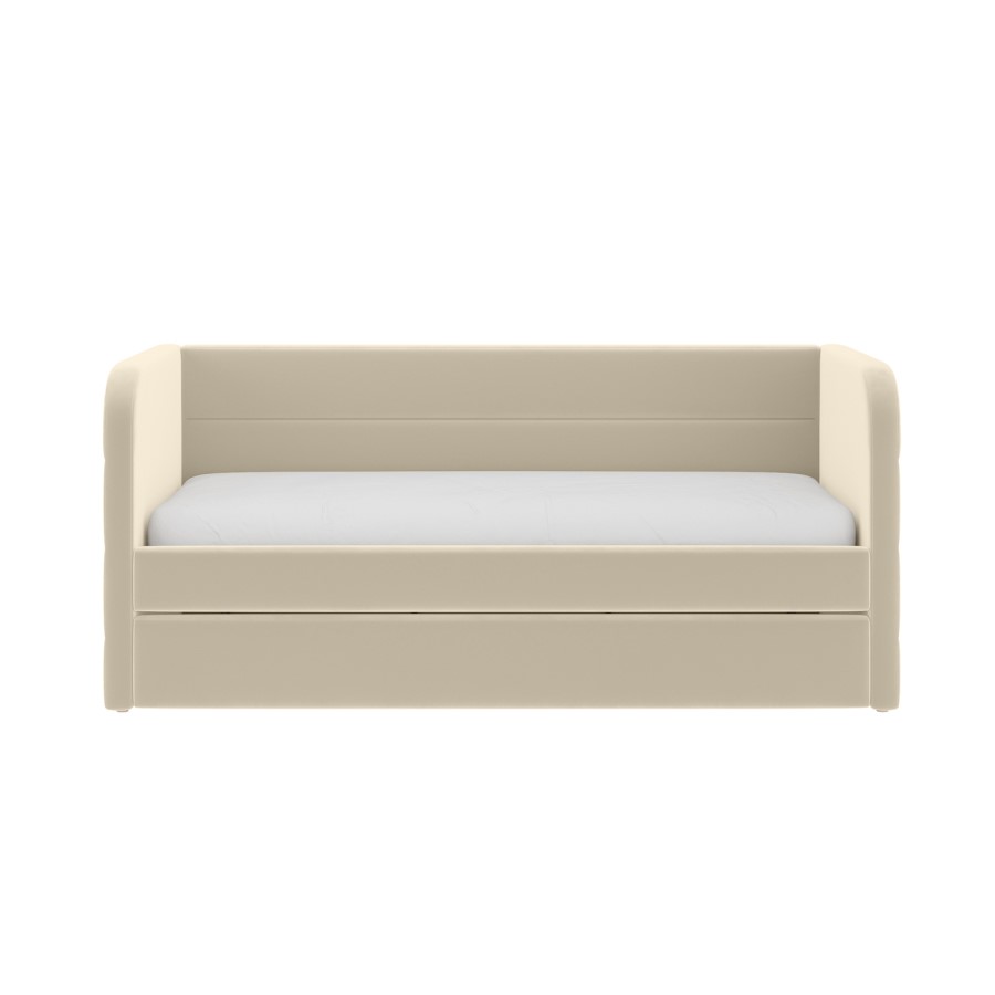 Velvet Single Day Bed with Pull Out Trundle in Beige - Newton