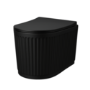 Matt Black Fluted Wall Hung Rimless Toilet with Soft Close Seat, Black Mechanical Flush Plate, 1168mm Frame & Cistern – Oregon