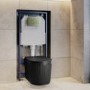 Matt Black Fluted Wall Hung Rimless Toilet with Soft Close Seat, Brushed Brass Mechanical Flush Plate, 1168mm Frame & Cistern – Oregon