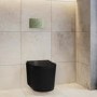 Matt Black Fluted Wall Hung Rimless Toilet with Soft Close Seat, Brushed Brass Mechanical Flush Plate, 1168mm Frame & Cistern – Oregon
