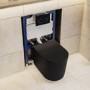 Matt Black Fluted Wall Hung Rimless Toilet with Soft Close Seat, Black Glass Sensor Flush Plate, 820mm Frame & Cistern – Oregon