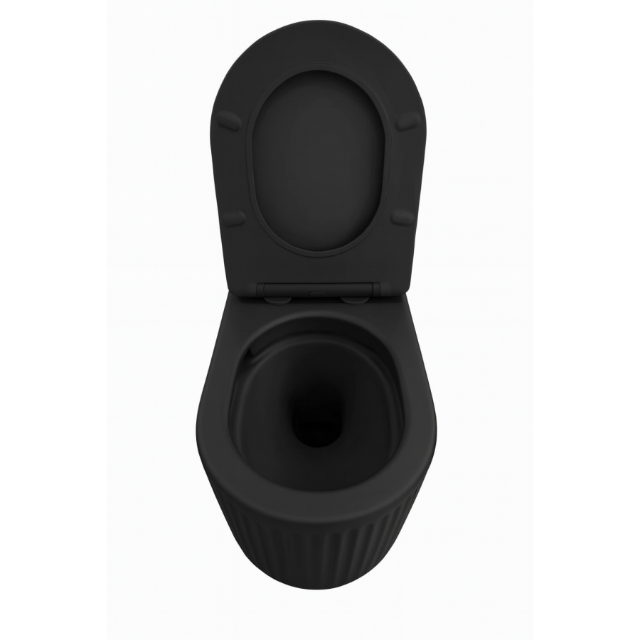 Matt Black Fluted Wall Hung Rimless Toilet with Soft Close Seat, White Glass Sensor Flush Plate, 1168mm Frame & Cistern – Oregon