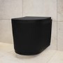 Matt Black Fluted Wall Hung Rimless Toilet with Soft Close Seat, White Glass Sensor Flush Plate, 1168mm Frame & Cistern – Oregon
