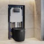 Matt Black Fluted Wall Hung Rimless Toilet with Soft Close Seat, Gunmetal Pneumatic Flush Plate, 1168mm Frame & Cistern – Oregon