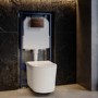 Fluted Wall Hung Rimless Toilet with Soft Close Seat, Brushed Bronze Pneumatic Flush Plate, 1168mm Frame & Cistern – Oregon