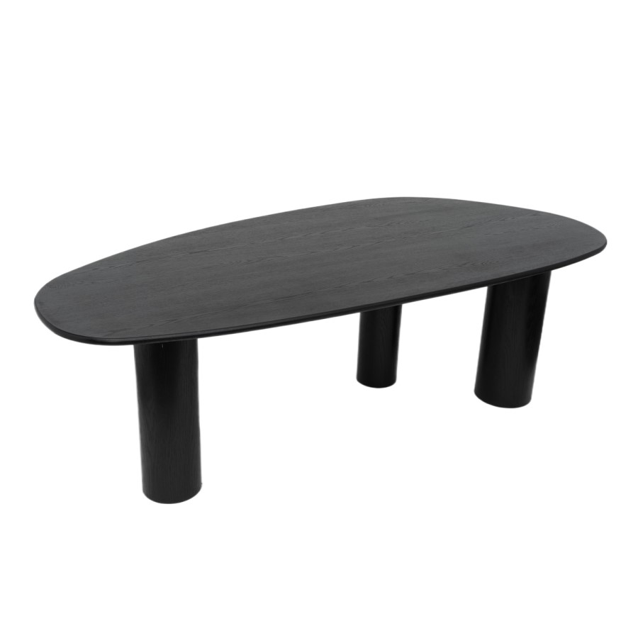 Large Black Oak Pebble Dining Table Set with 6 Beige Upholstered Chairs - Seats 6 - Oscar