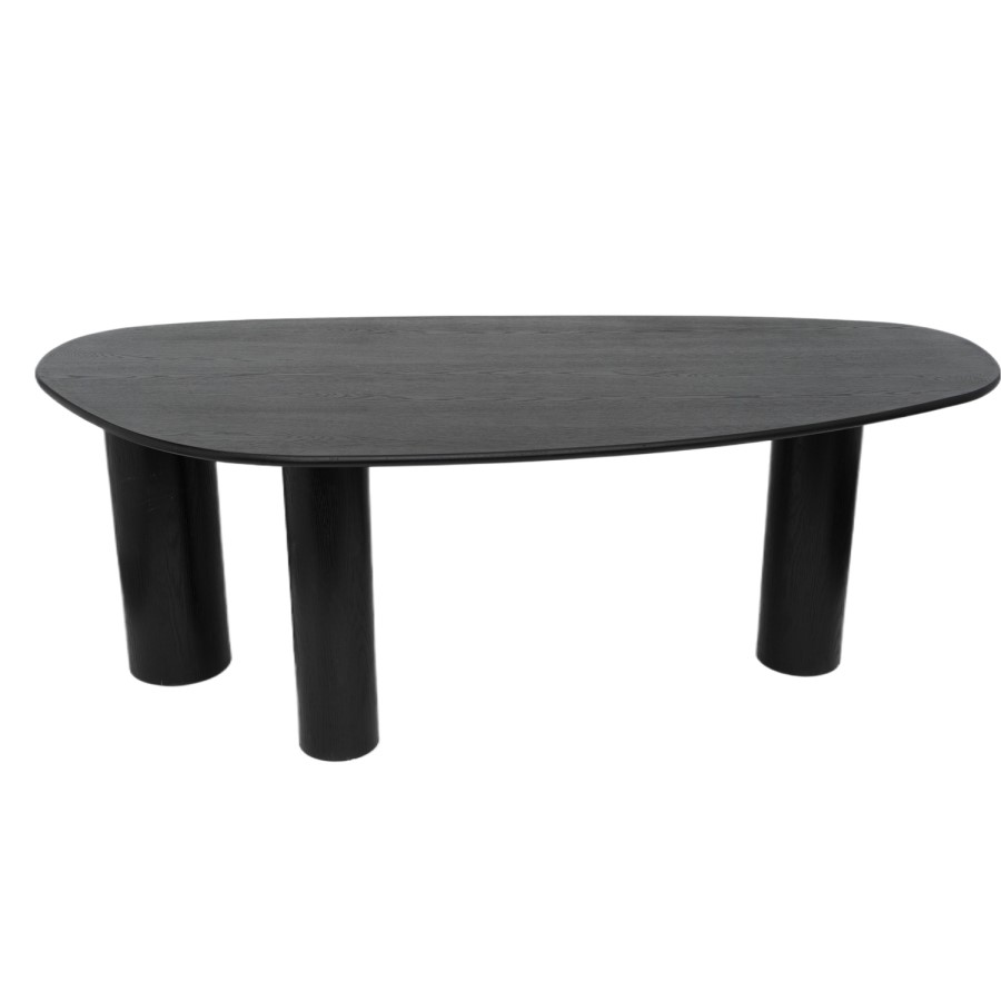 Large Black Oak Pebble Dining Table Set with 6 Beige Upholstered Chairs - Seats 6 - Oscar