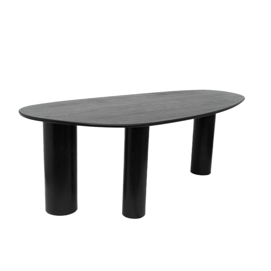 Large Black Oak Pebble Dining Table Set with 6 Beige Upholstered Chairs - Seats 6 - Oscar