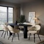 Large Black Oak Pebble Dining Table Set with 6 Beige Upholstered Chairs - Seats 6 - Oscar