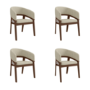 Set of 4 Walnut and Beige Upholstered Curved Dining Chairs - Owen