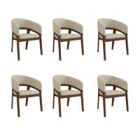 Set of 6 Walnut and Beige Upholstered Curved Dining Chairs - Owen