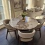 Set of 6 Walnut and Beige Upholstered Curved Dining Chairs - Owen