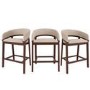 Set of 3 Walnut & Beige Upholstered Curved Kitchen Stools with Backs - Owen