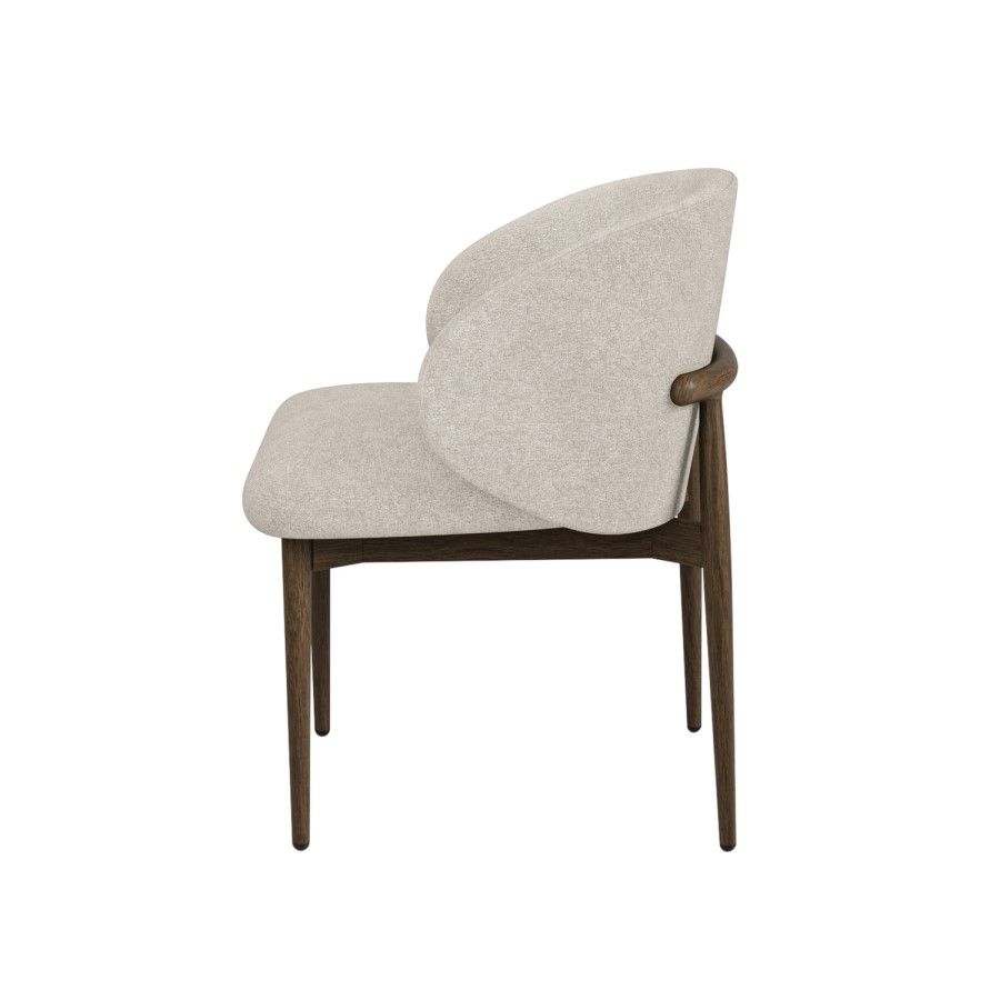 Set of 2 Walnut and Beige Upholstered Curved Dining Chairs with Solid Wood Exposed Back - Kori