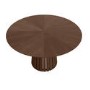 Round Walnut Dining Table Set with 4 Beige Upholstered Curved Dining Chairs - Seats 4 - Owen