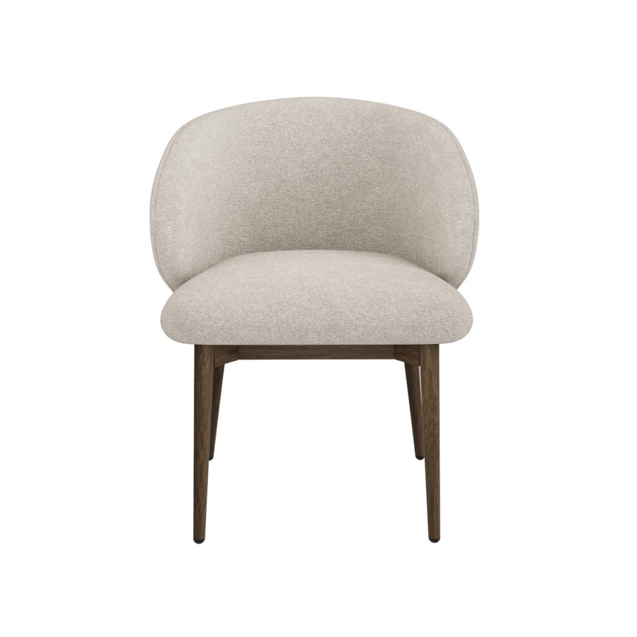Set of 2 Walnut and Beige Upholstered Curved Dining Chairs with Solid Wood Exposed Back - Kori
