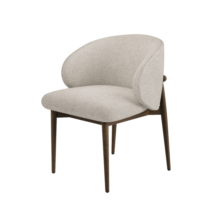 Set of 2 Walnut and Beige Upholstered Curved Dining Chairs with Solid Wood Exposed Back - Kori