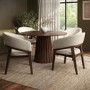 Round Walnut Dining Table Set with 4 Beige Upholstered Chairs - Seats 4 - Owen