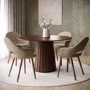 Round Walnut Dining Table Set with 4 Beige Faux Leather Dining Chairs - Seats 4 - Owen