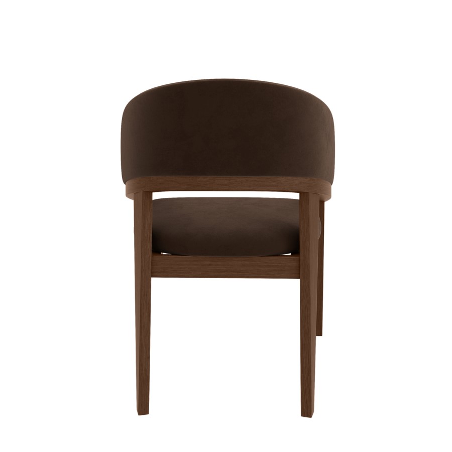 Set of 2 Walnut & Brown Velvet Curved Dining Chairs - Owen