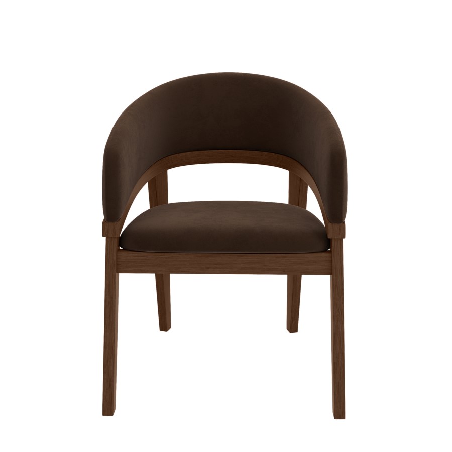 Set of 2 Walnut & Brown Velvet Curved Dining Chairs - Owen